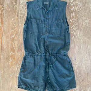 MOTHER denim sleeveless shorts romper w pockets  in Teal Size M
